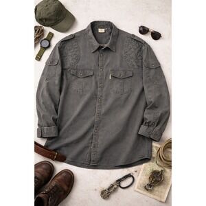 Vintage TAG Safari Men's Shirt 4X Gray Utility Field Y2K Military Button Up‎ 90s